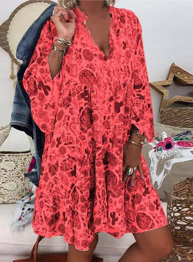 CM | Vestido corto ancho con diseño elegante y mangas largas