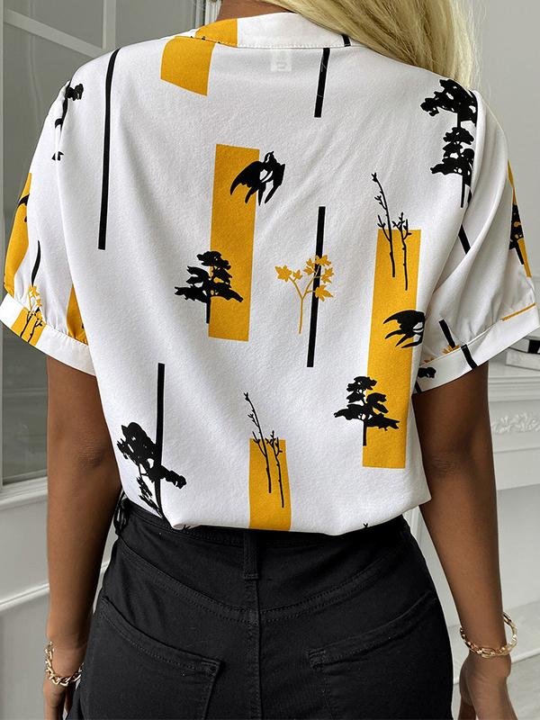 CM | Cuello en V manga corta estampado blusas casual