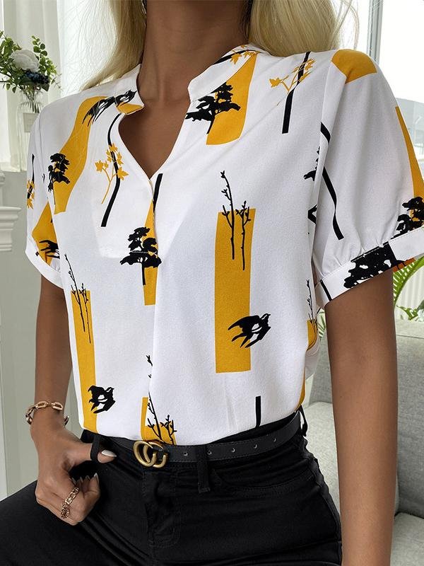 CM | Cuello en V manga corta estampado blusas casual