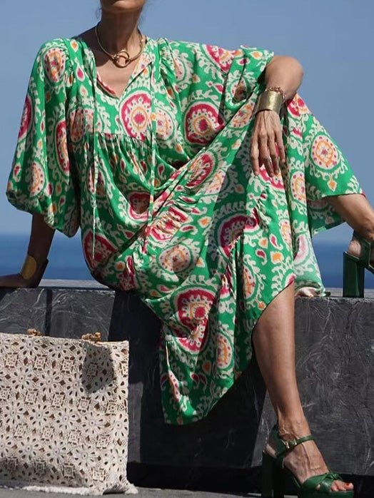 CM | maxi vestido estampado vintage con mangas abullonadas