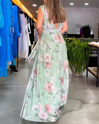 CM | Vestido largo floral sin mangas con dobladillo partido