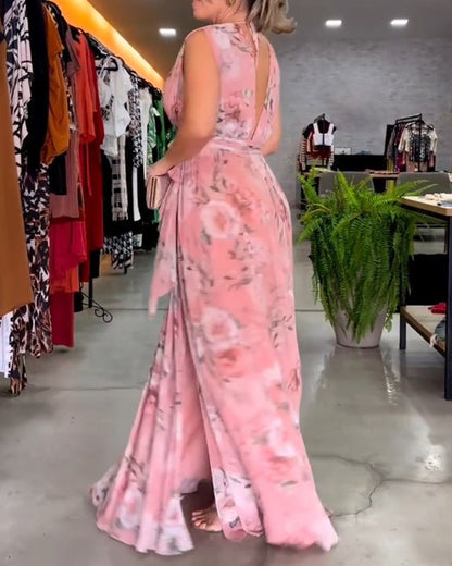 CM | Vestido largo floral sin mangas con dobladillo partido
