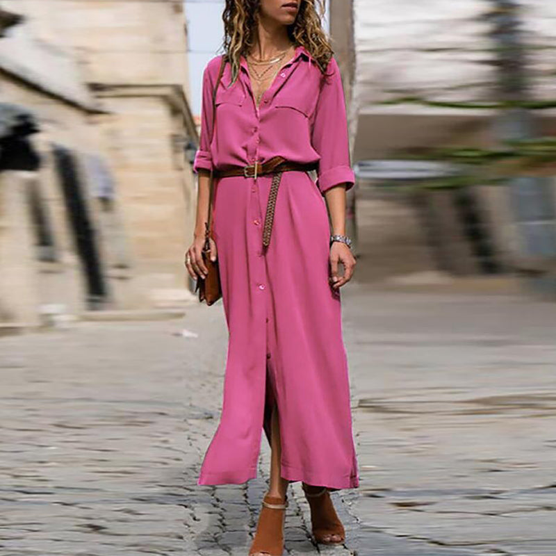 CM | Vestido monocolor con mangas largas y botones