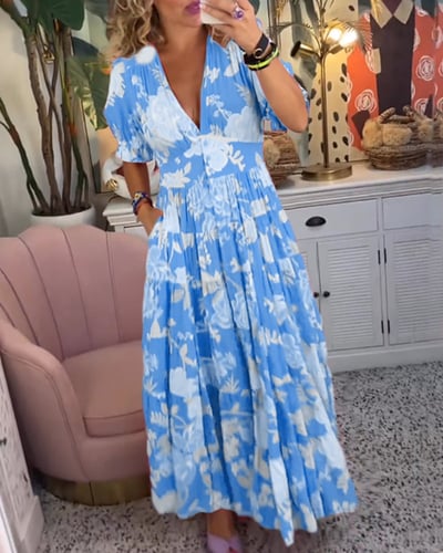 CM | Cómodo vestido largo con cuello en V y bolsillos
