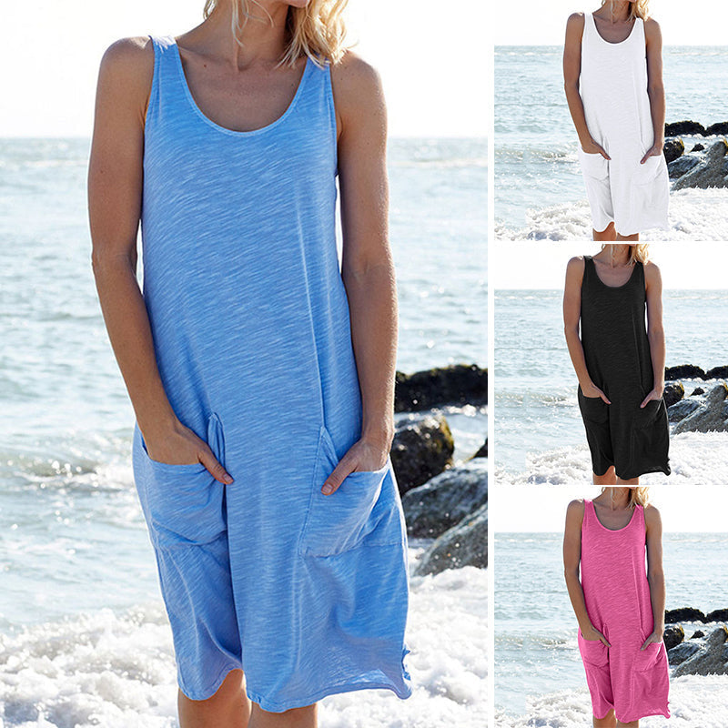 CM | Vestido casual sin mangas monocolor para mujer