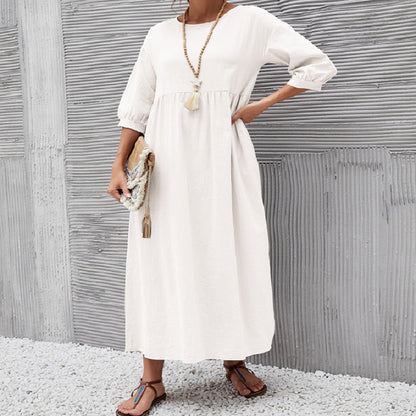 CM | ✨🌸Vestido suelto de moda monocolor con mangas farol🌸✨