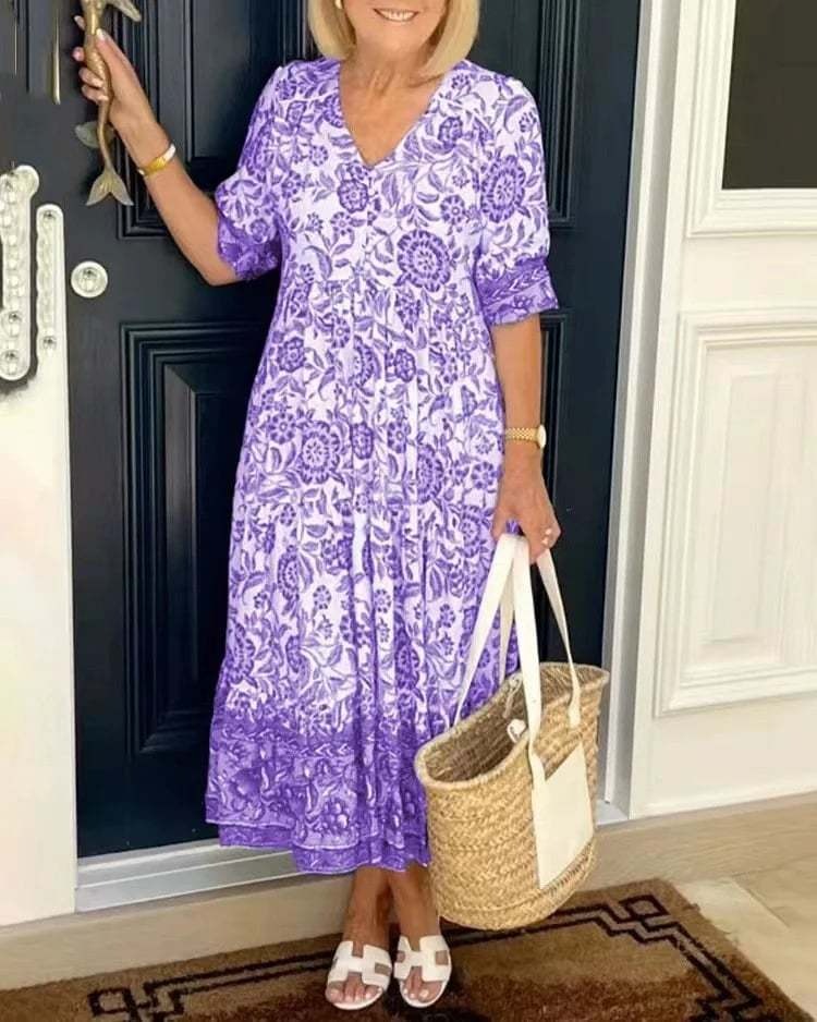 CM | Elegante Vestido Largo Floral Boho con Cuello en V