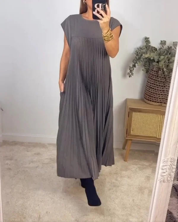 CM | Vestido plisado sencillo de señora monocolor