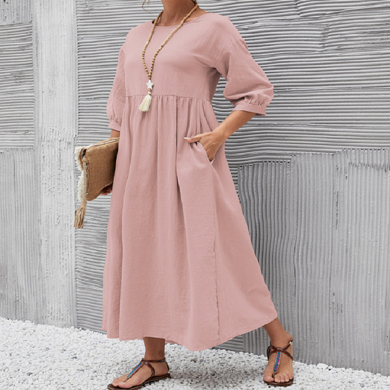 CM | ✨🌸Vestido suelto de moda monocolor con mangas farol🌸✨