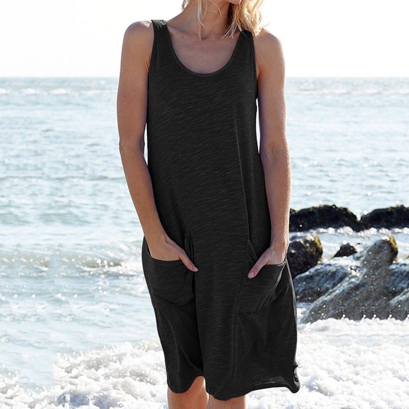 CM | Vestido casual sin mangas monocolor para mujer