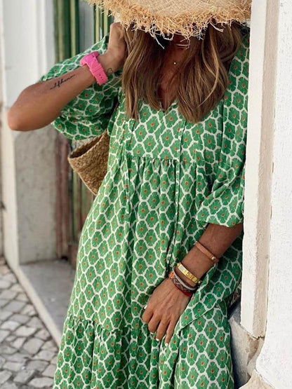 CM | maxi vestido de mujer - cuello en V - falda con lazos - corte holgado - estilo casual ligero