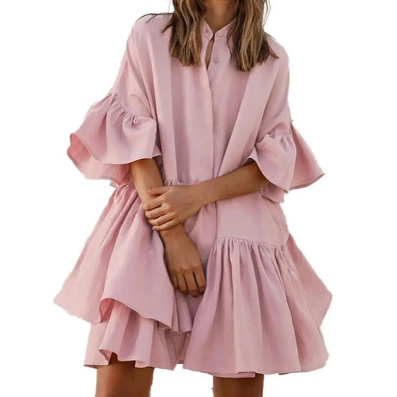 CM | Vestidos casuales monocromáticos con escote en V y falda en tonos pastel