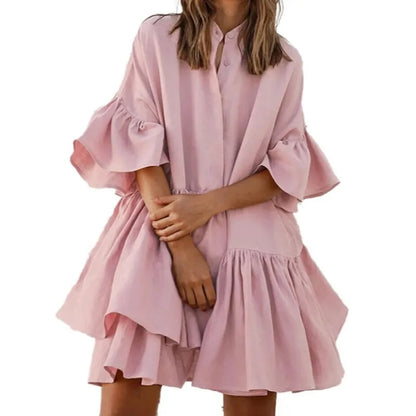 CM | Vestidos casuales monocromáticos con escote en V y falda en tonos pastel
