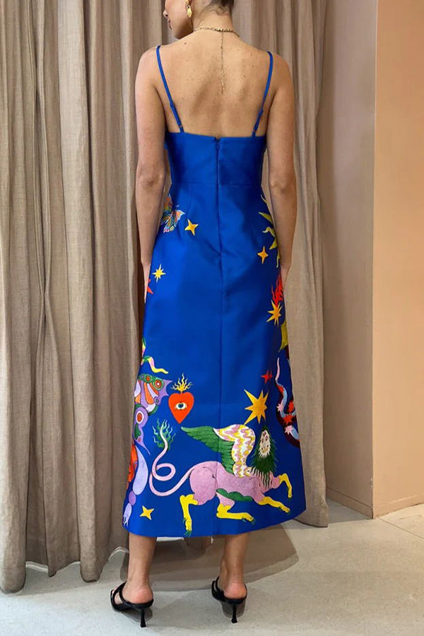 CM | Main Stage Vestido midi estampado con volantes y detalles cruzados