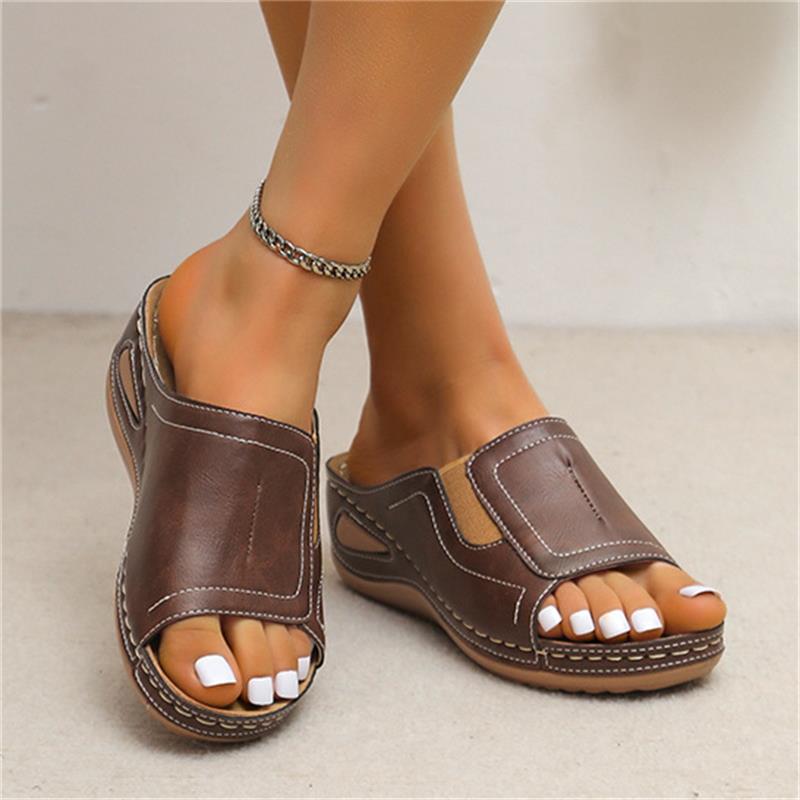 CM | Casual Verano Confort Diario Slip On Sandalias de cuero de color sólido
