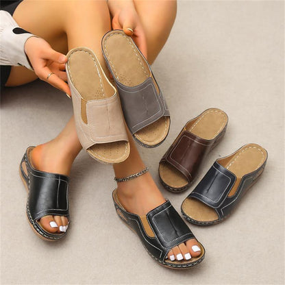 CM | Casual Verano Confort Diario Slip On Sandalias de cuero de color sólido