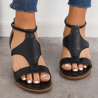 CM | T-Strap Sandalias de cuña baja Volver Cremallera Correa de tobillo Zapatos