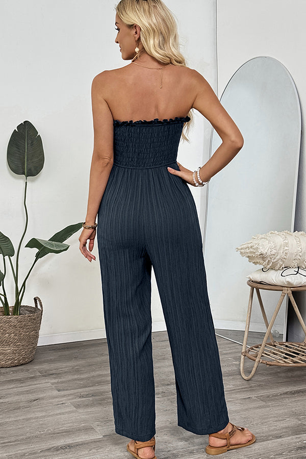 CM | Pecho Smocked Bandeau Solid Casual Jumpsuit