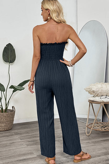 CM | Pecho Smocked Bandeau Solid Casual Jumpsuit