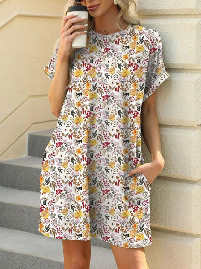 CM | Mini vestido manga corta cuello redondo estampado