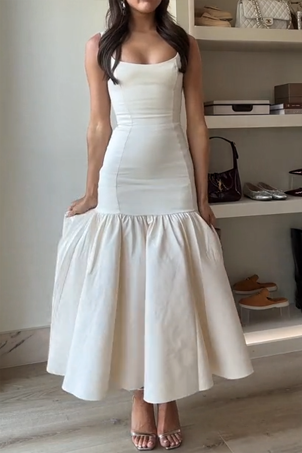 CM | Silueta Agraciada Escote Cuadrado Tira Ancha Cintura Caída Vestido Midi