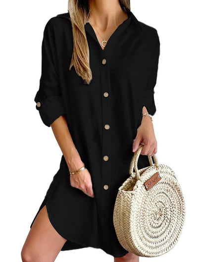 CM | vestido camisero de manga larga con solapa monocolor