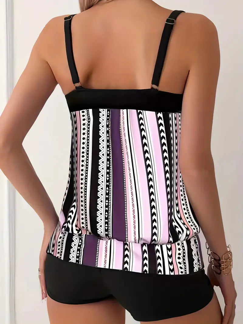 CM | Tankini de rayas con estampado