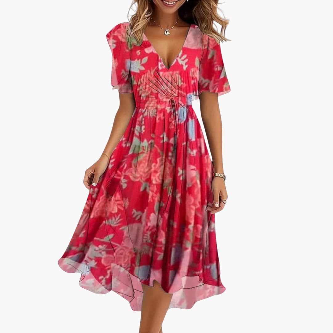 CM | Vestido midi de verano para mujer con bajo alto y escote en V