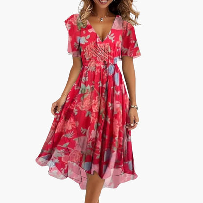 CM | Vestido midi de verano para mujer con bajo alto y escote en V