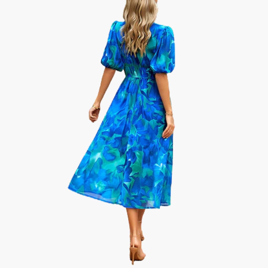 CM | Vestido midi veraniego para mujer con estampado floral y mangas farol
