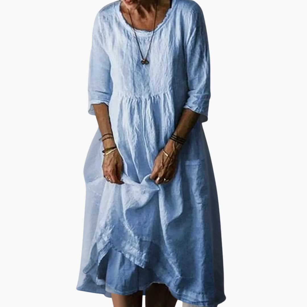 CM | Vestido midi de verano para mujer con mangas 3/4 y pliegues