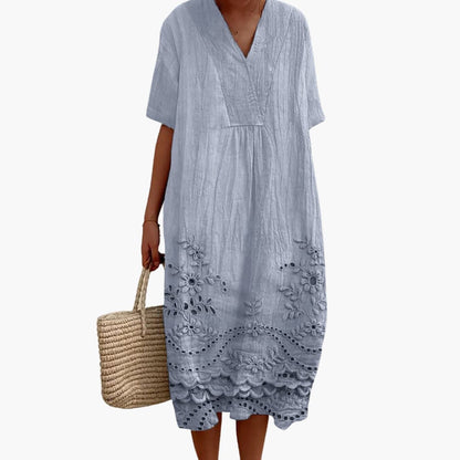 CM | Vestido midi de verano para mujer con bordados y manga corta