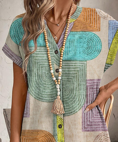 CM | Moderno mini vestido de manga corta con bloque de color