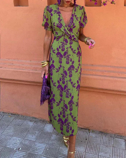 CM | Elegante maxi vestido con mangas abullonadas para mujer