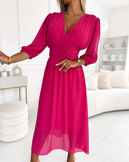 CM | Vestido de cintura monocolor con escote en V