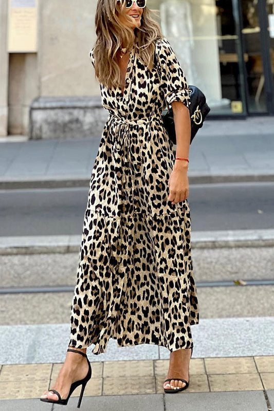 CM | Sipping In Sedona Maxi Vestido Camisero Leopardo