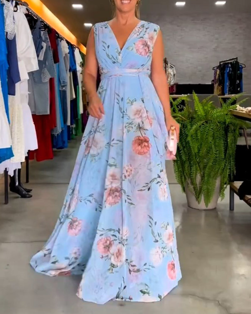 CM | Vestido largo floral sin mangas con dobladillo partido