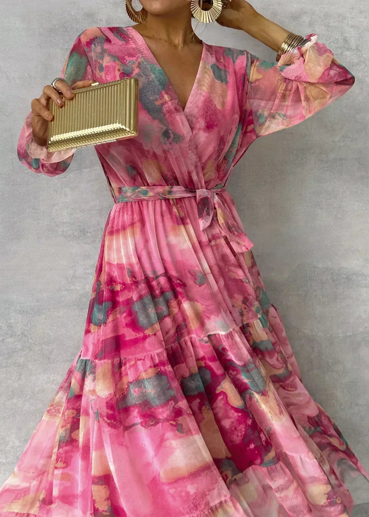 CM | Floral Elegance maxi vestido de manga larga para mujer