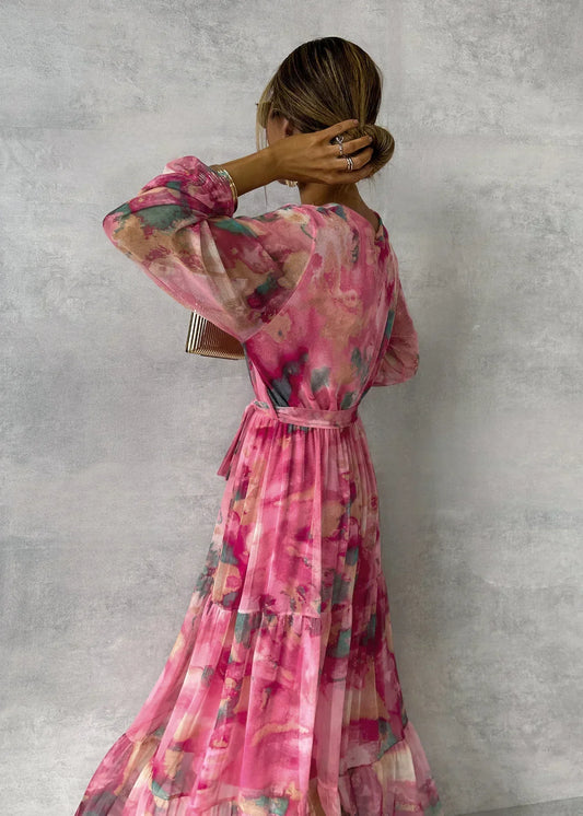 CM | Floral Elegance maxi vestido de manga larga para mujer