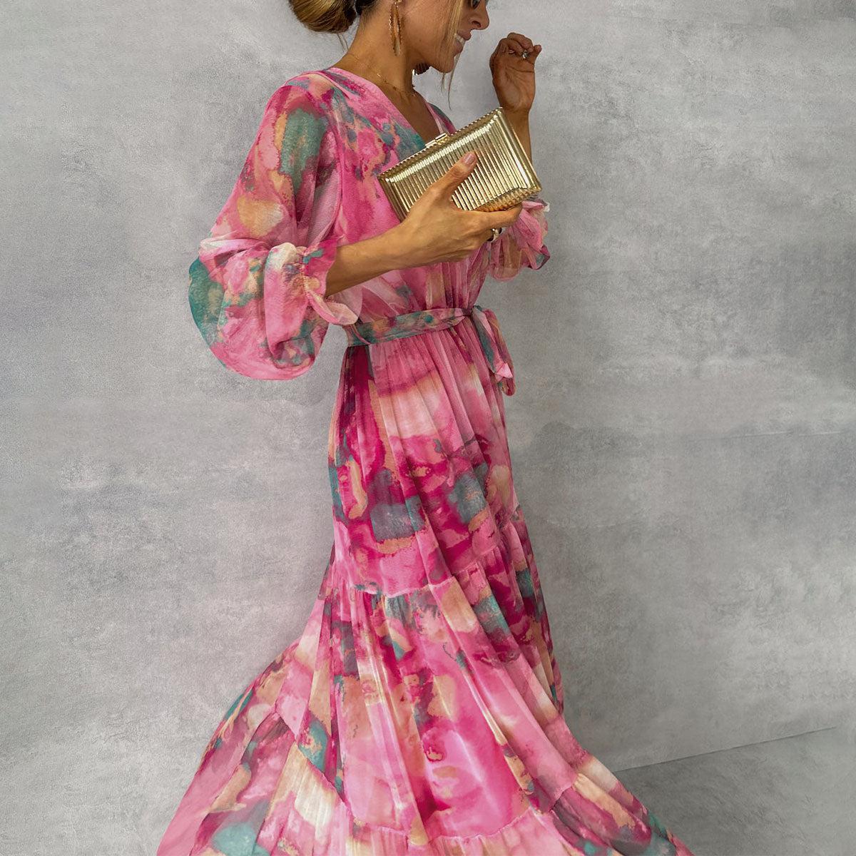 CM | Floral Elegance maxi vestido de manga larga para mujer
