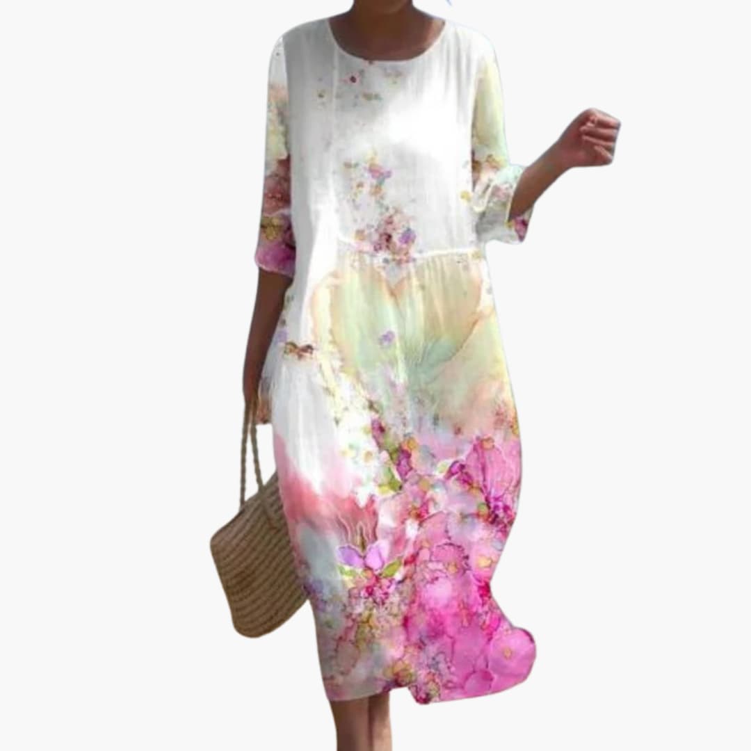 CM | Vestido midi floral de mujer con mangas 3/4 para el verano