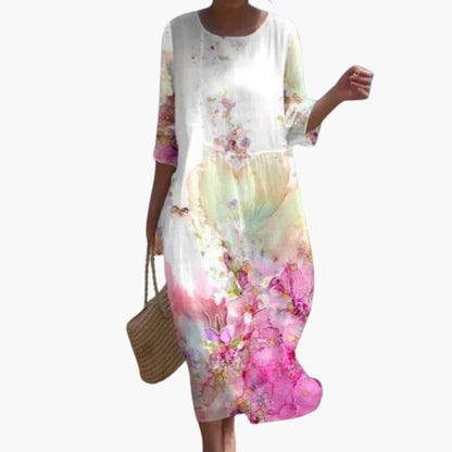 CM | Vestido midi floral de mujer con mangas 3/4 para el verano