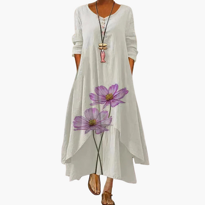 CM | Vestido maxi de verano para mujer con mangas largas y estampado floral