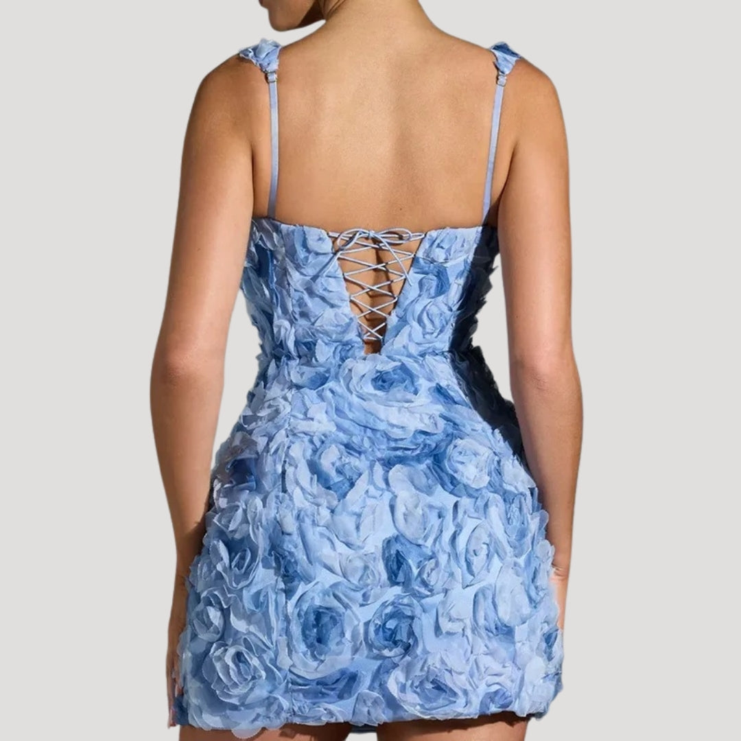 CM | Mini vestido floral de mujer cuello cuadrado espalda corsé