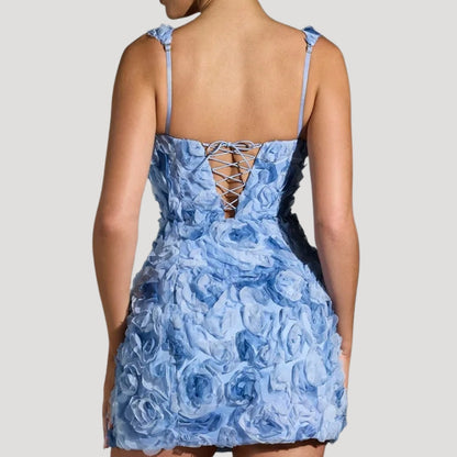 CM | Mini vestido floral de mujer cuello cuadrado espalda corsé