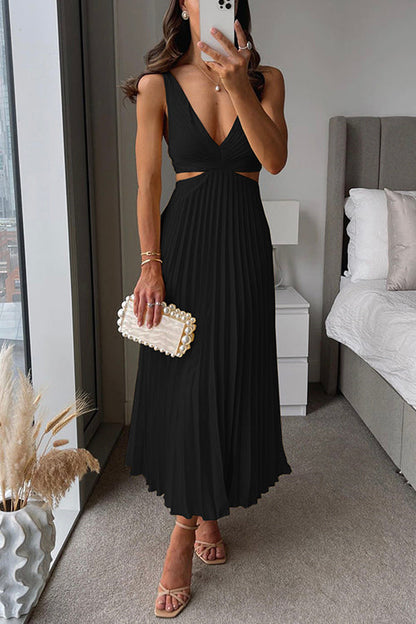 CM | Vestido largo de talle alto y escote en V