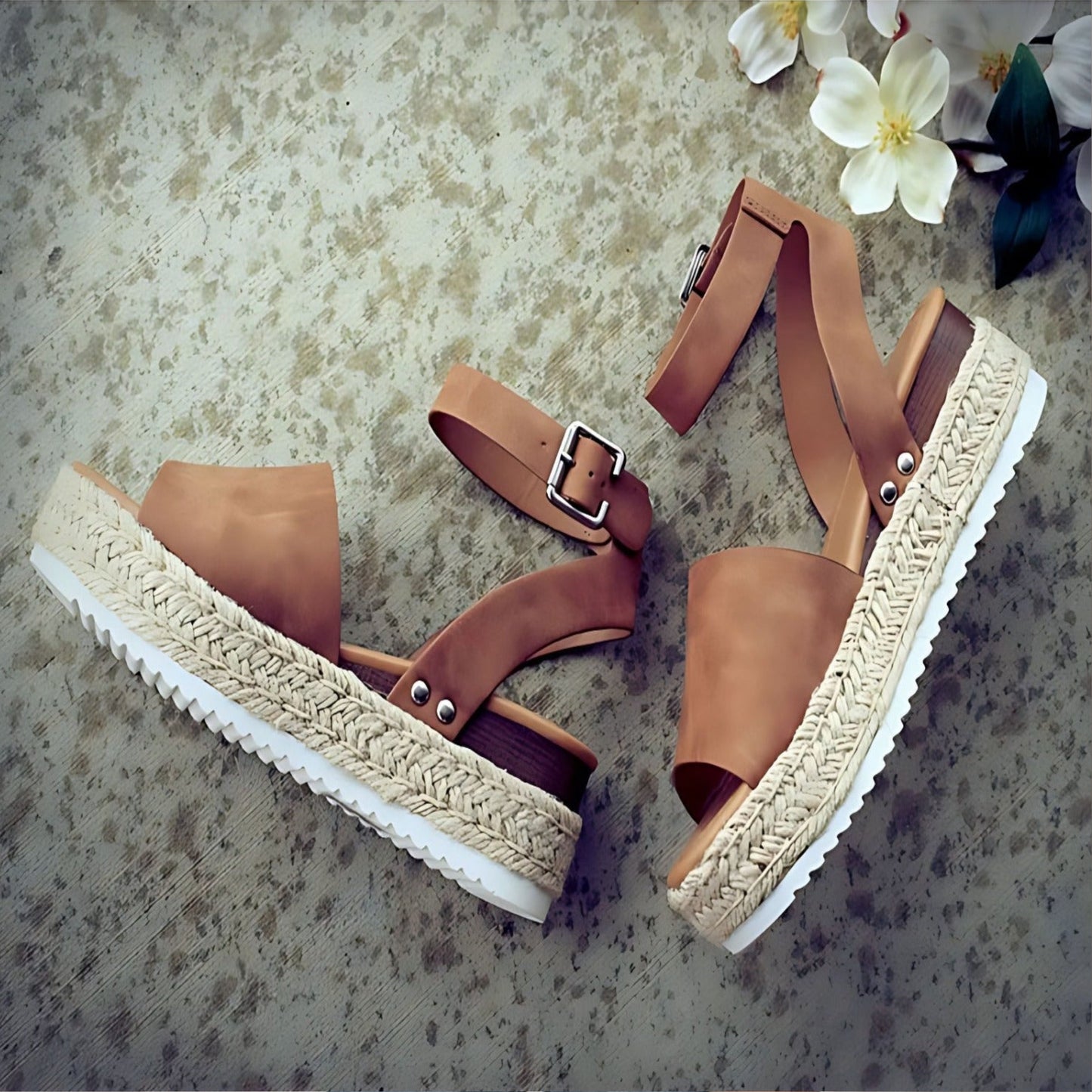 CM | | Sandalias de plataforma para mujer con tira ajustable al tobillo