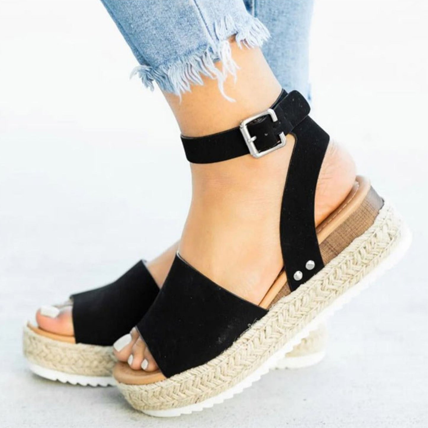 CM | | Sandalias de plataforma para mujer con tira ajustable al tobillo