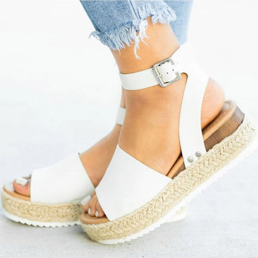 CM | | Sandalias de plataforma para mujer con tira ajustable al tobillo