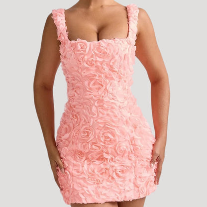 CM | Mini vestido floral de mujer cuello cuadrado espalda corsé